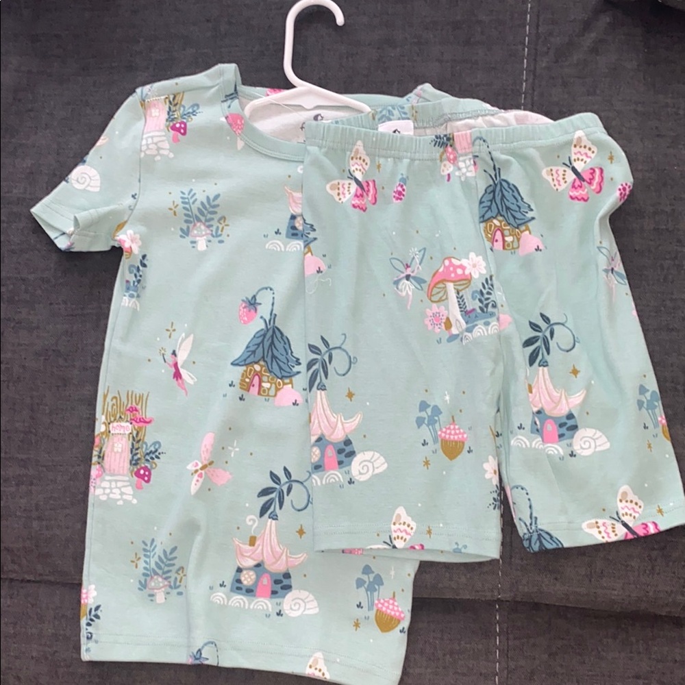 Kids Pajamas Set - Green with Pink and White Accents